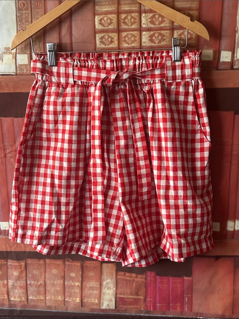 Grace & Emma 2XL Red White Gingham Paperbag Tie Waist Shorts